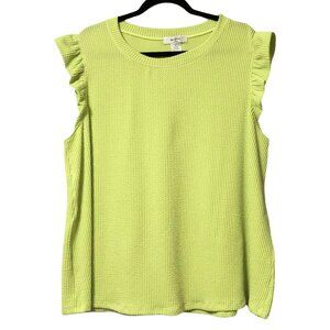 Moa Moa Flutter Sleeve Lime Green Blouse | Size 3X | Trendy Plus Rufflecore Top